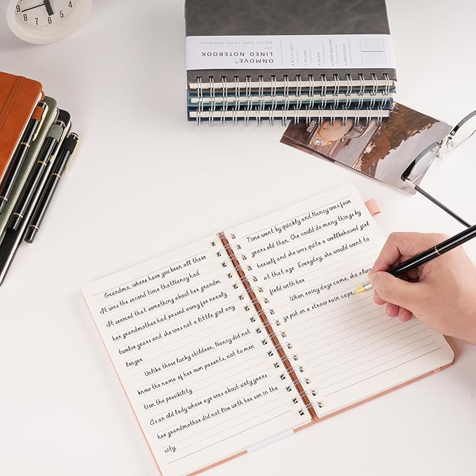 Lined Spiral Notebook Journal for Women Men 160 Pages A5 College Ruled Hardcover Leather with Pen Holder Notebook Journals for Note Taking Work Green