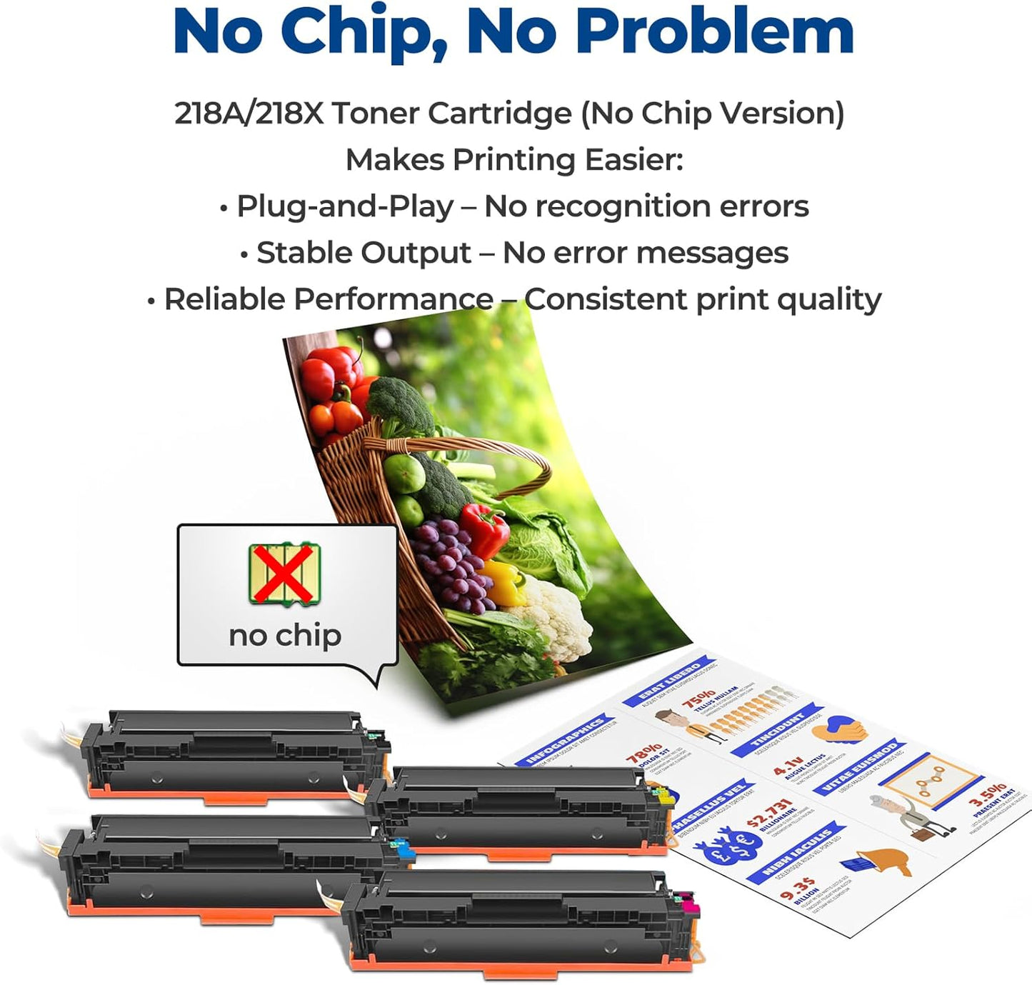 218X Toner Cartridges 4 Pack Color Laser Jet Pro MFP 3301fdw 3301sdw 3201dw Replacement for HP 218X 218A 218 Toner Cartridge HP218X for Color Laser-Jet Pro 3201dw MFP 3301fdw 3301sdw 3301cdw | No Chip