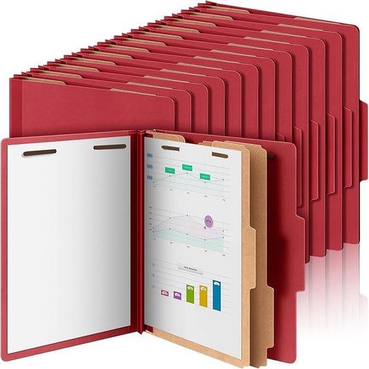48 Pcs Classification Folders Bulk 2 Dividers File Folder with Fastener 2 Prongs Letter Size Pressboard Filefolders with 3.5 Inch Expansion for Organize Office Medical Document (Dark Red)