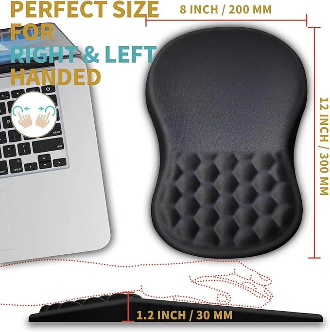 Hokafenle Ergonomic Mouse Pad Wrist Support with Massage Design, Wrist Rest Pain Relief Mousepad with Memory Foam&Non-Slip PU Base, Mouse Pads for Wireless Mouse & Desk (12x8 inch,Dark Grey)