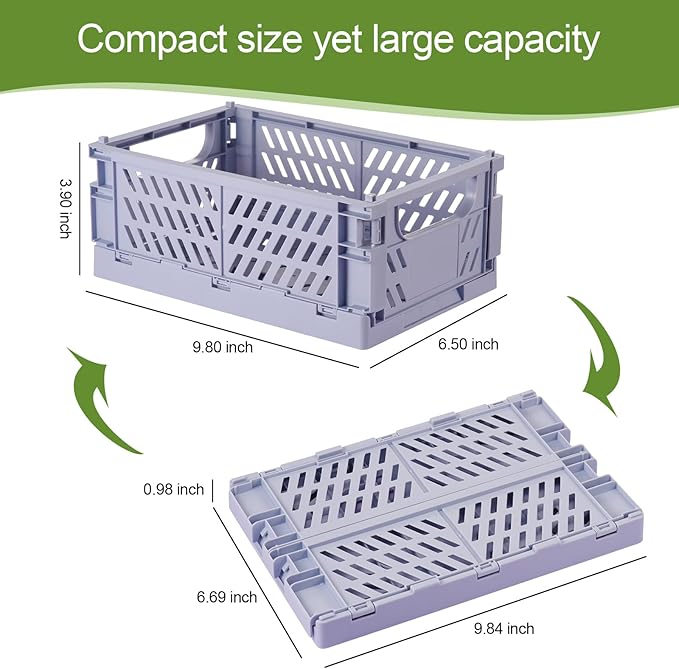 4-Pack Small Pastel Plastic Storage Baskets, Collapsible Crates for Organizing, Space-Saving Mini Bins for Classroom, Kitchen, Office, Bedroom (9.8" x 6.5" x 3.8")