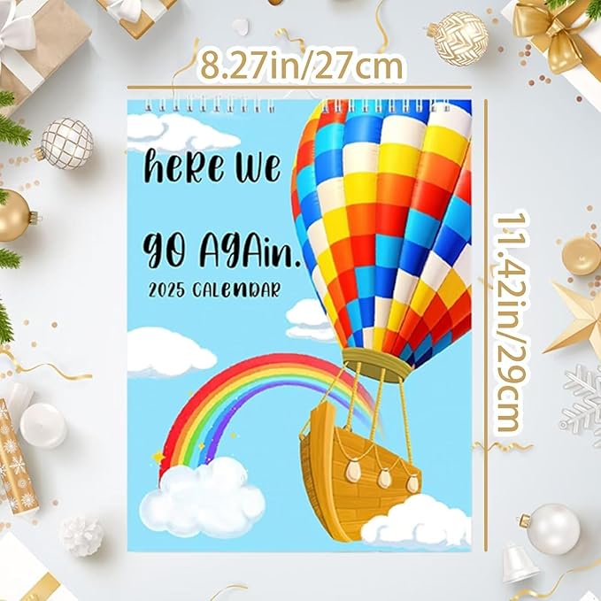 Here We Again 2025 Calendar, Calendar 2025 Planner, Hanging Month Hanging Calendar, Novelty Planning Wall Calendar Note Pads for Home Office (Hot Air Balloon)