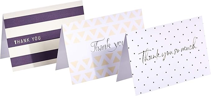 Amazon Basics Thank You Cards and Envelopes, 48 Count, Polka Dot and Stripe