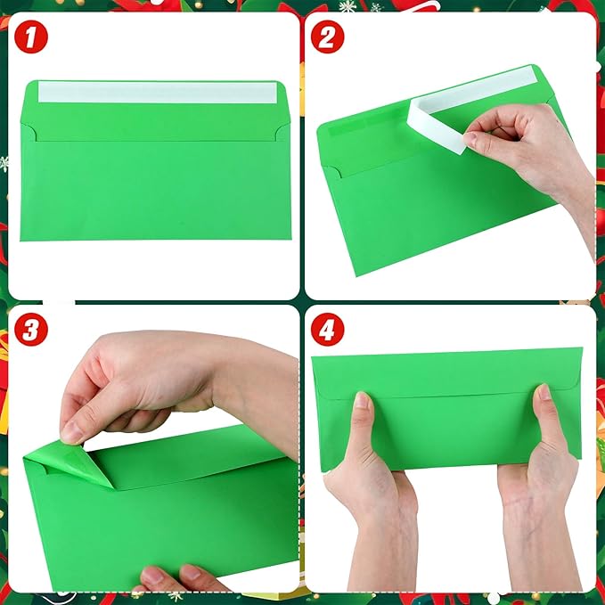 Outus 500 Pcs #10 Business Envelopes Adhesive Standard Envelopes Colored Envelopes for Office Check Invoices Letters Letterhead Invitations Announcements 4-1/8 x 9-1/2'' (Green Series)