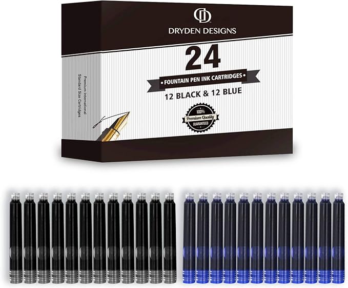 Dryden Designs Fountain Pen Medium Nib Gift Pouch - with 24 Ink Cartridges - MCM (Luscious Pink)