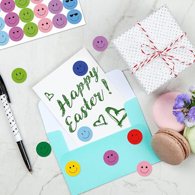 6000 Pieces Happy Smile Face Stickers for School Reward Behavior Chart,3/8 Inch in Diameter Round Colorful Reward Labels 10 Styles Happy Face Stickers for Teachers (50 Sheets)