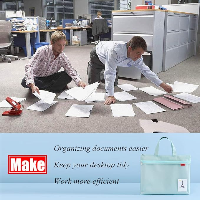 pendancy Mesh Zipper Pouch 11x13.7 in, Large Double Pocket Waterproof File Bag with Handle, A4 Size Foldable Document Storage for Puzzle Project/Cross Stitch/Travel/Office（Green）