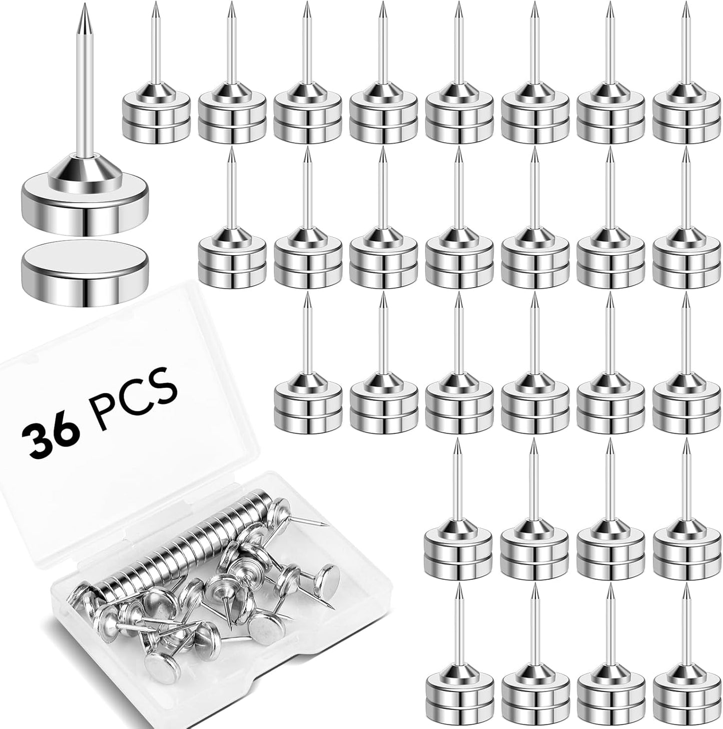 E BAVITE Magnetic Push Pins ThumbTacks, 36 Sets Magnet Pushpins for Wall Bulletin Board Cork Board Cute Decorative Push Pin Clips for Poster Hanger Picture Hanging Home Office Accessories