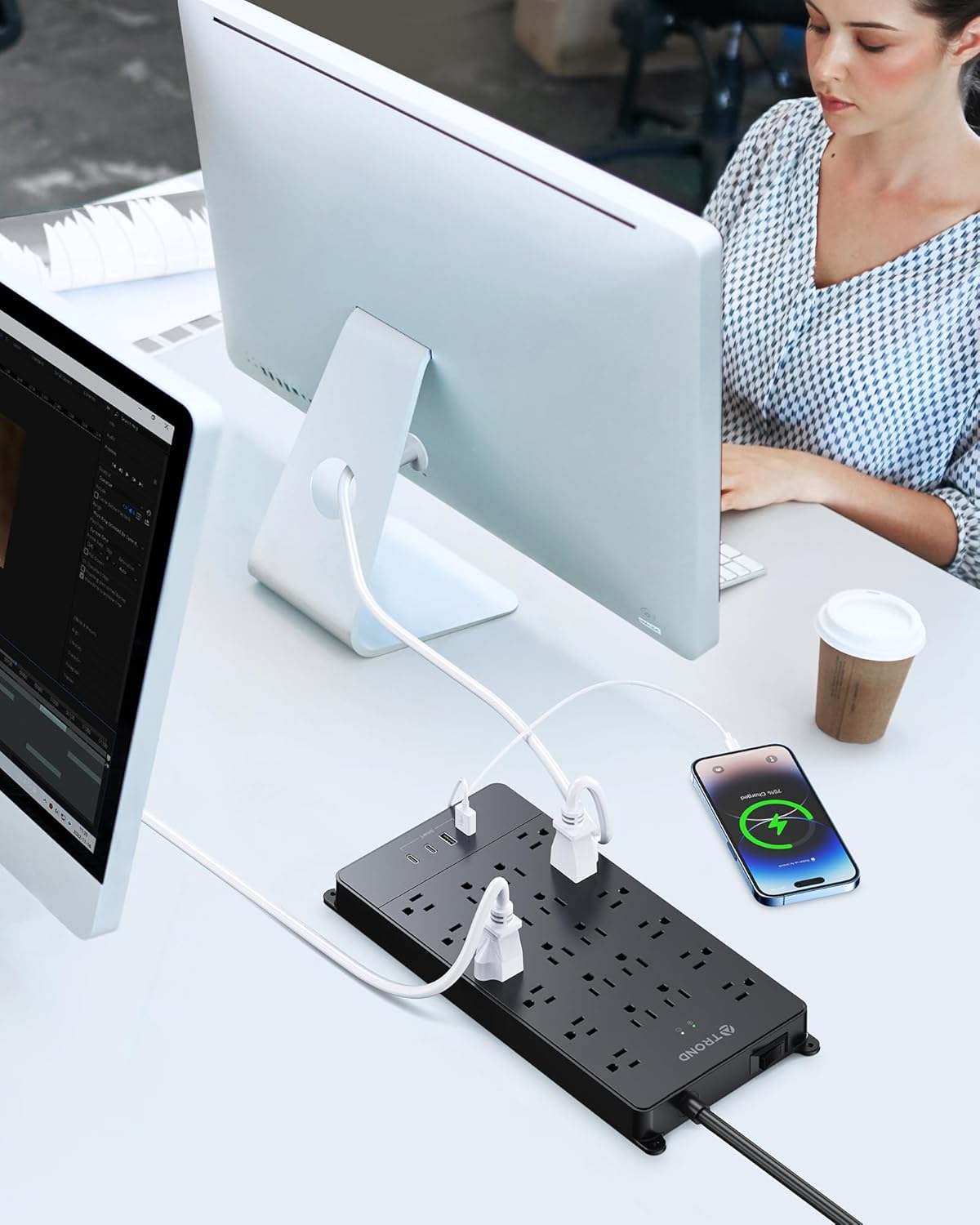 TROND Surge Protector Power Strip, 22 Widely Spaced Outlets with USB Ports, Wall Mount, 4000 Joules, ETL Listed, 15 ft Flat Plug Heavy Duty Extension Cord for Home, Office, Dorm Essential, Black