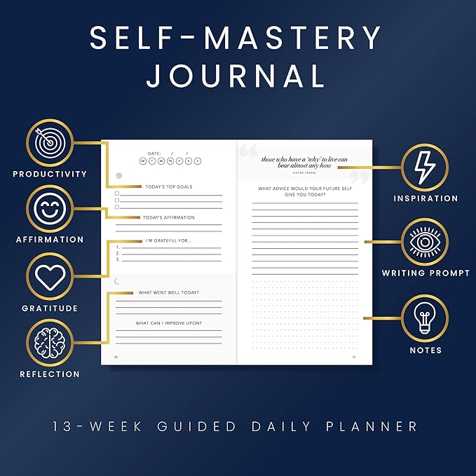 Self-Mastery Journal for Men - Gratitude Journal – 5 Minute Journal - Reflection Manifestation Journal for Mindfulness – Self Care Journal – Goal/Guided Gratitude Journal for Women & Men