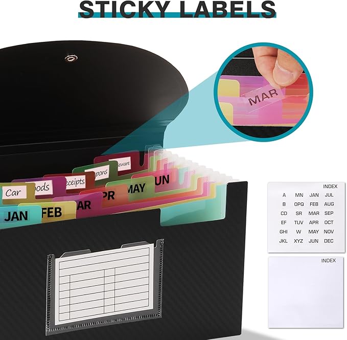 H4D Check Size 13 Pocket Expanding File Folder, Accordion File Organizer Wallet Case for Coupon Receipt Storage, 10 x 5.5 inches, Black