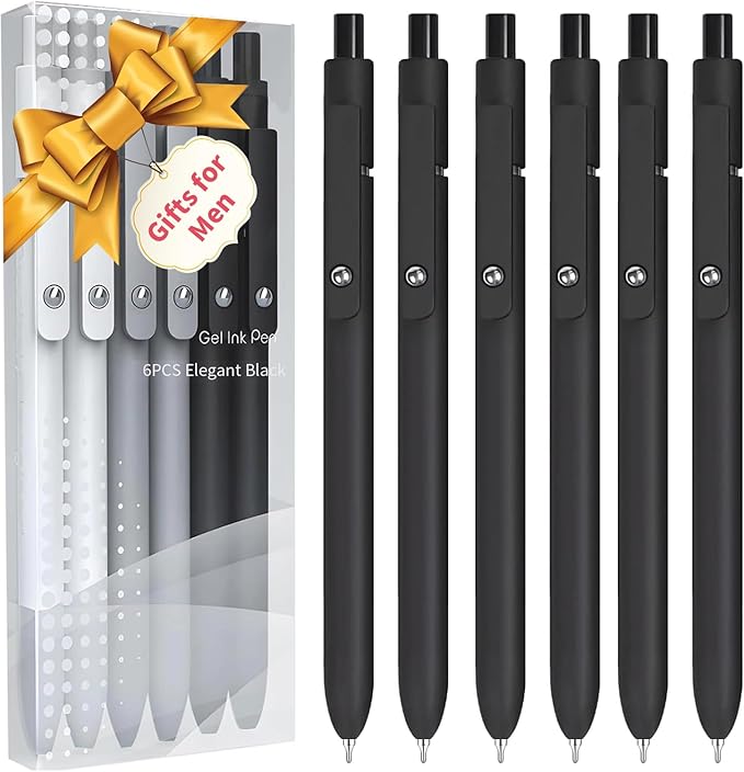 Easter Basket Stuff, Easter Gifts for Mens/Husband/Grandpa/Friends, 6PCS Elegant Black Gel Pens, Cool Construction Accessories for Dad Boyfriend, Birthday Gifts for Men/Him (6PCS Elegant Black)