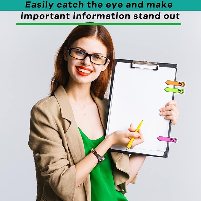 Tatuo 4800 Pcs Sign Here Tabs Colored Flag Stickers 8 Colors with Dispenser Arrow Flag Easy to Post for Notary Books Paper (Sign Here Style)