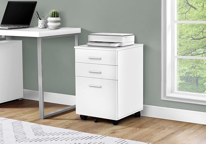 Monarch Specialties I 7780 File Cabinet, Rolling Mobile, Storage Drawers, Printer Stand, Office, Work, Laminate, White, Contemporary, Modern