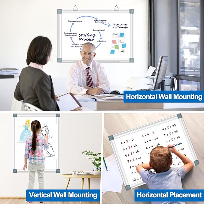 Magnetic White Board Dry Erase Board for Wall 24" x18 (2pcs) Aluminum Frame Magnet White Board for Home, School, Office, Kitchen