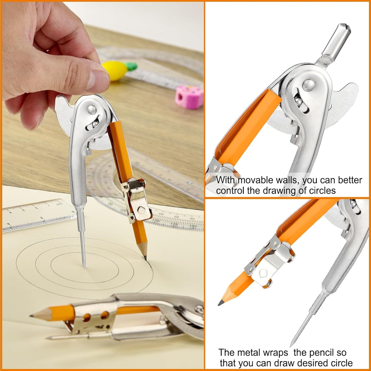 24 Pack Geometry Tool Set, Math Compass for Geometry and 6 Inch Protractor Set Include Metal Compass with Pencil and Clear Plastic Protractor for Student Classroom Office Woodworking Art Drawing
