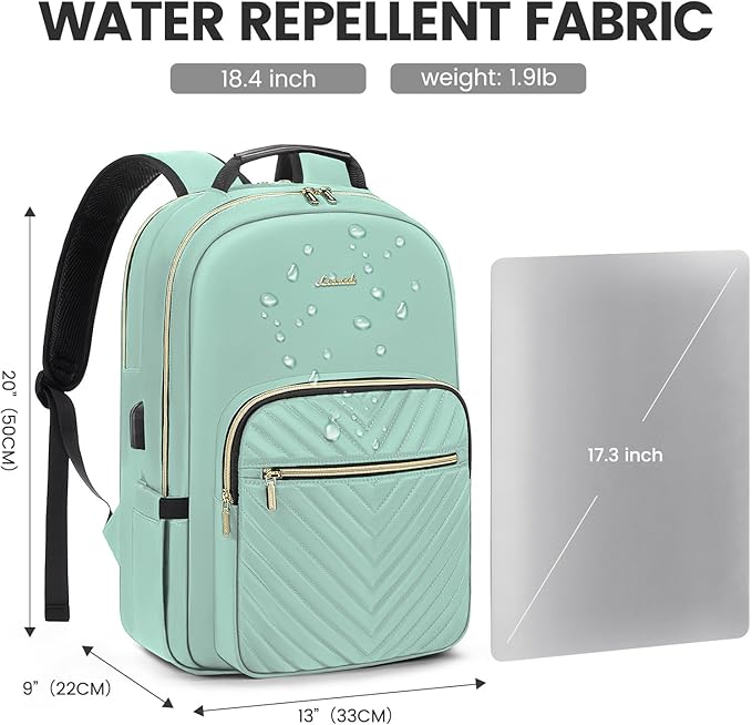 LOVEVOOK Laptop Backpack for Women 18.4 inch,Cute Womens Travel Backpack Purse,Professional Laptop Computer Bag,Waterproof Work Business College Teacher Bags Carry on Backpack with USB Port,Mint Green