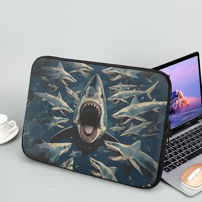 Shark Print Laptop Briefcases for Men Women, Lightweight Laptop Sleeve Case Water Resistant Neoprene Computer Carrying Cover 12 Inch Laptop Carrying Bag
