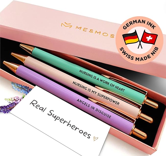 MESMOS 3Pk Black Ballpoint Nurse Pens, Nurse Accessories for Work, Nurse Gifts for Women, Nurse Essentials for Work, Pens for Nurses, School Nurse Supplies, Nursing Pens, Graduation Gifts for Nurses