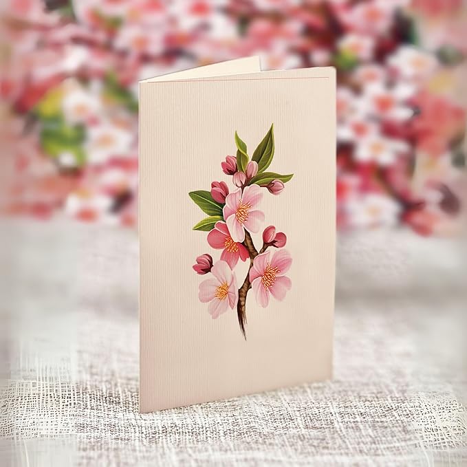 Freshcut Paper Pop Up Cards, Japanese Cherry Blossoms, 12 Inch Life Sized Forever Flower Bouquet 3D Popup Greeting Card, Birthday Cards, Valentine's Day Card, Blank Notecard & Envelope