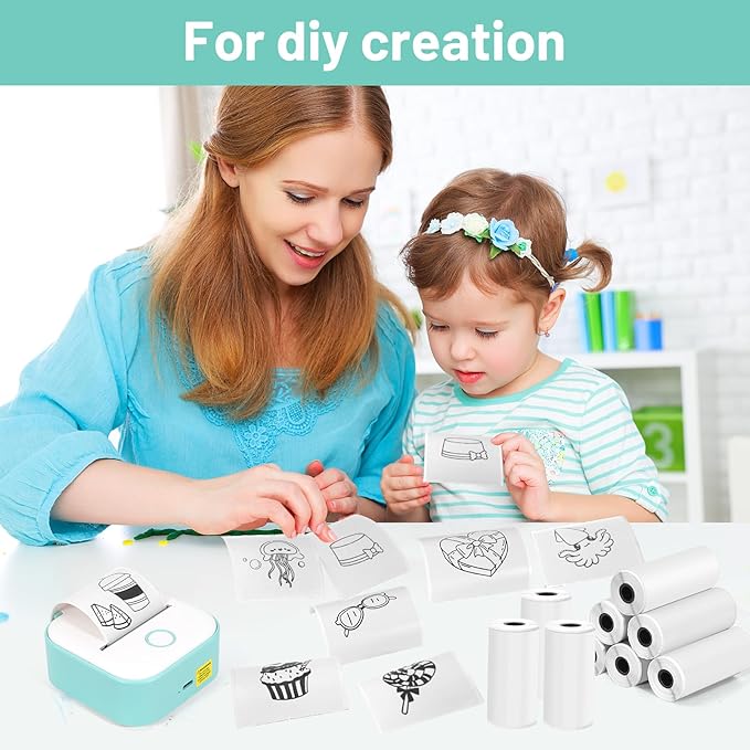 14 Rolls 53mmx28mm Thermal Printer Paper, Mini Colorful Self-adhesive Label Printer Paper for Phomemo Memoking Mini Printer, Small Printer T02/M02, Study Notes, Journal Photos (white)