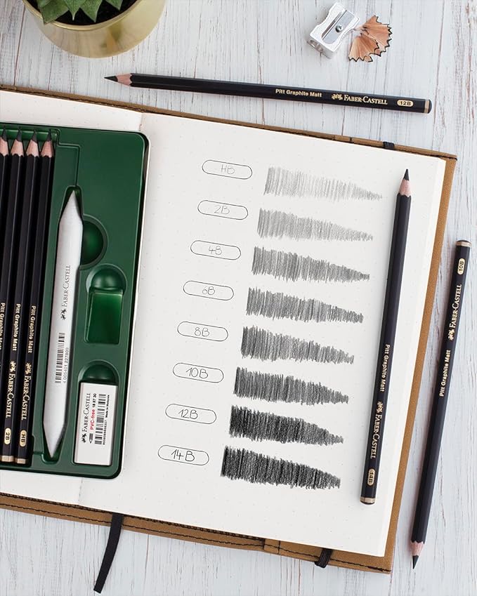 Faber-Castell 3 Count Pitt Graphite Matte Tin - 10B, 12B, 14B - Matte Black Graphite Pencils