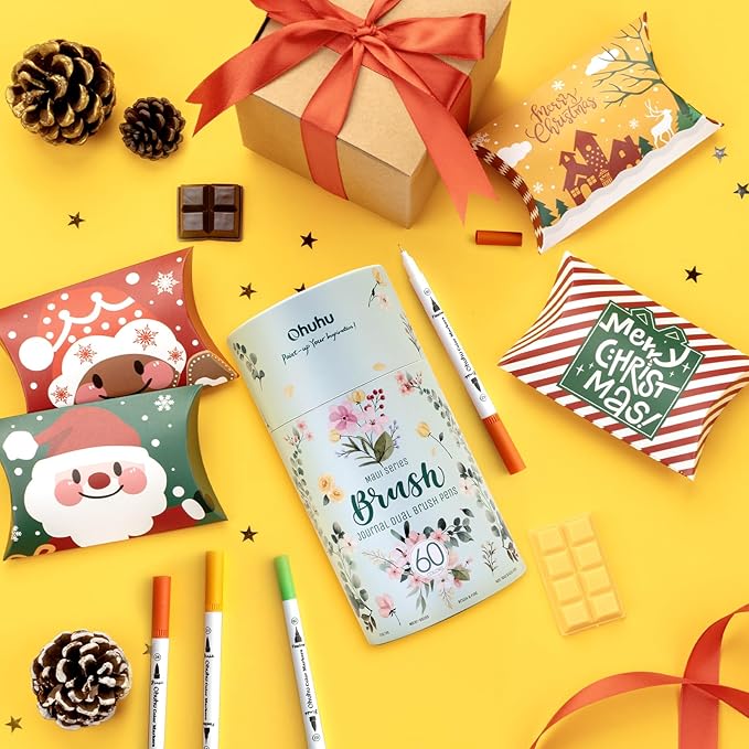 Ohuhu Markers for Adult Coloring Books No Bleeding 60 Colors Coloring Markers Water-based Dual Tips Fineliner & Brush Drawing Pens Art Markers for Kids Adults Sketch Journal - Maui - White