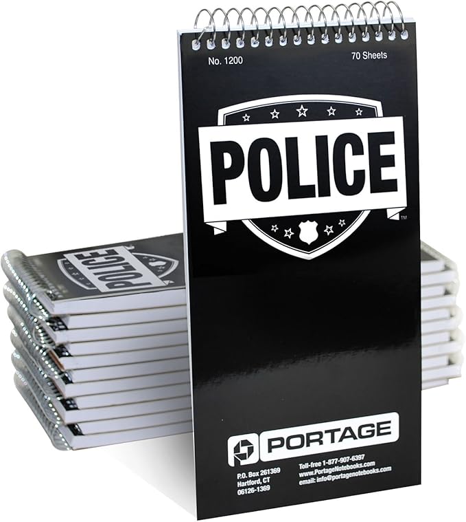 Portage Public Safety Police Notebook – Top Bound Spiral Notebook, Writing Pad for Interviews, Accidents & Incident Reports, Field Notes Book for Police – 4 x 8 Inches, 70 Sheets, 12 Pack