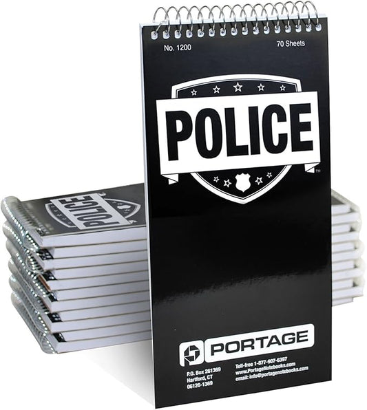 Portage Public Safety Police Notebook – Top Bound Spiral Notebook, Writing Pad for Interviews, Accidents & Incident Reports, Field Notes Book for Police – 4 x 8 Inches, 70 Sheets, 12 Pack
