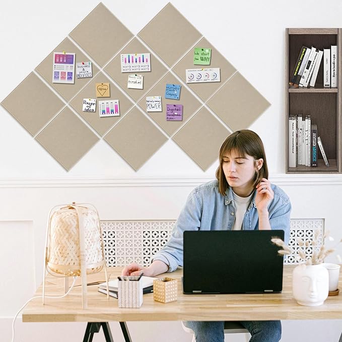 DOLLAR BOSS Large Cork Board for Wall 48" x 36" x 0.5" Bulletin Board 12 Packs Black Cork Board Tiles Self Adhesive Felt Wall Tiles with Pushpins, Corkboard for Office Pin Board Tack Board, Latte