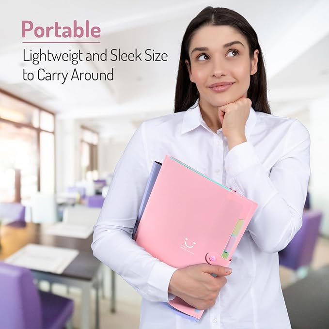 Forvencer Accordion File Organizer, Letter Size, 7 Pocket Expanding File Folder, Cute File Folder with Labels, Portable File Organizer for School Office Supplies, Folders for Documents, Green