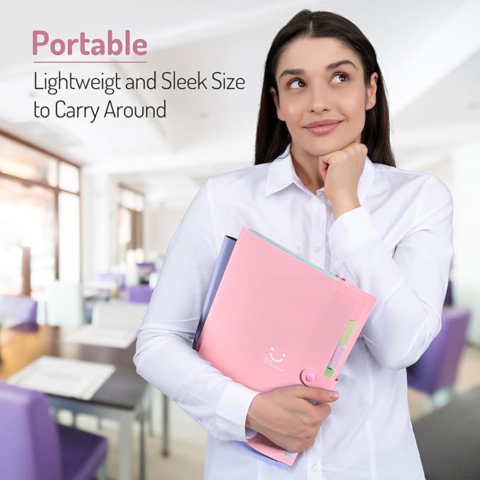 Forvencer Accordion File Organizer, Letter Size, 7 Pocket Expanding File Folder, Cute File Folder with Labels, Portable File Organizer for School Office Supplies, Folders for Documents, Blue