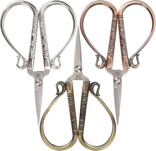 JubileeYarn Classic Chinese Small Embroidery Craft Scissors - Bronze, Copper, Silver - 1 Scissor Each