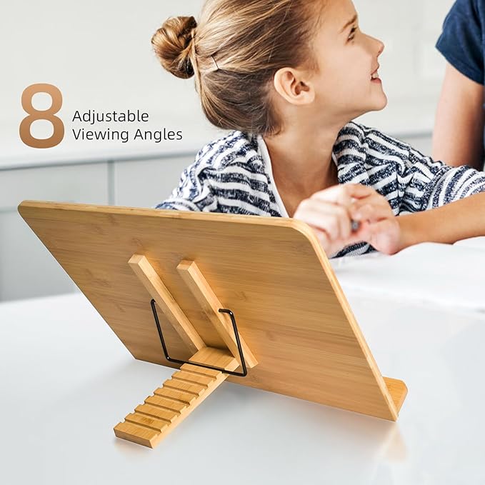 wishacc Book Stand, Extra Large (19.68 x 14 inches) Bamboo Wood Book Holder Recipe Stand for Thick Book Reading Hands Free