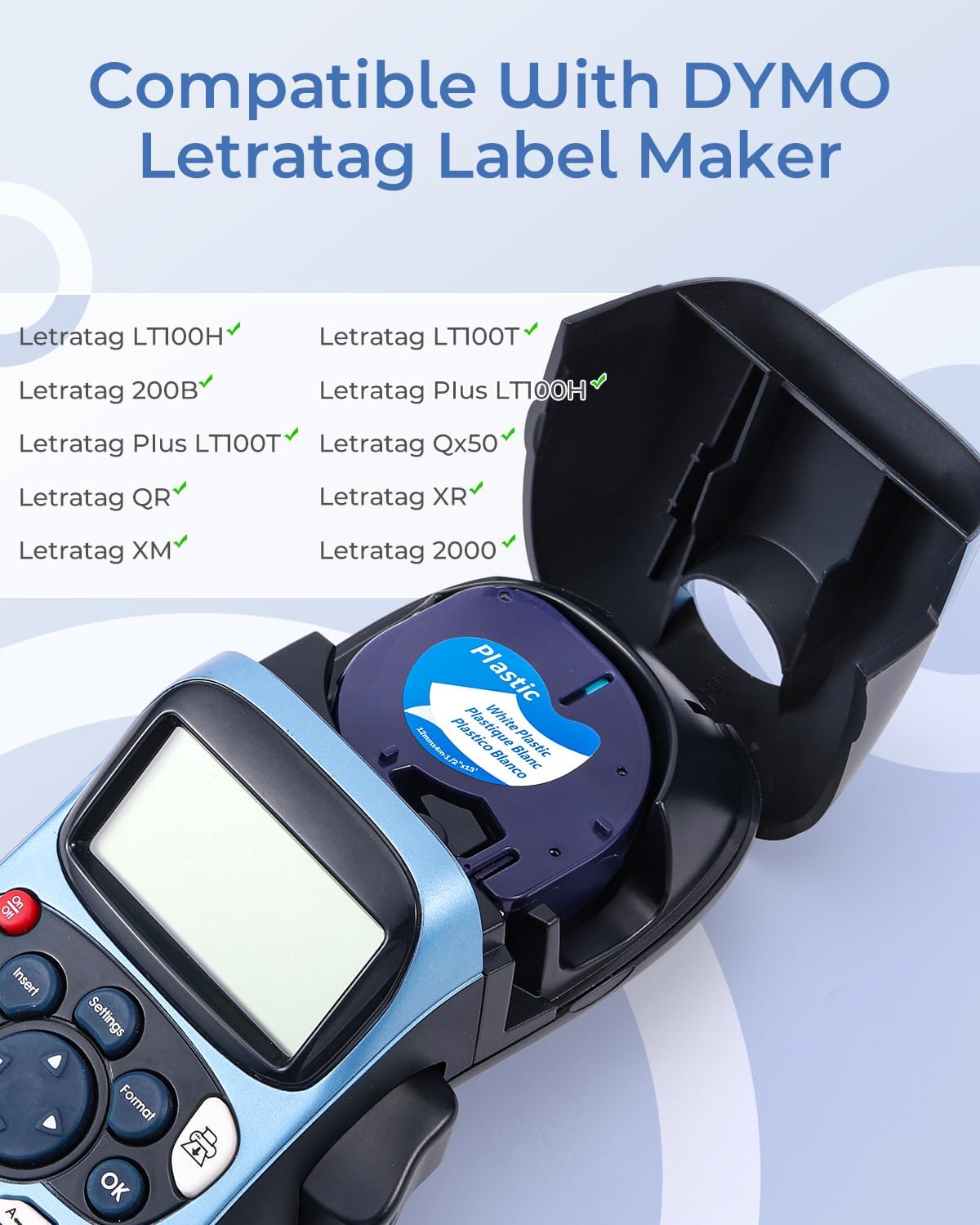 6-Pack Compatible with Dymo Letratag Refills 91331 White Plastic Label Maker Tape 12mm x 4m(1/2" x 13ft) Compatible with Dymo Label Maker Refills for Dymo Letra Tag 200B LT-100H 100T Plus