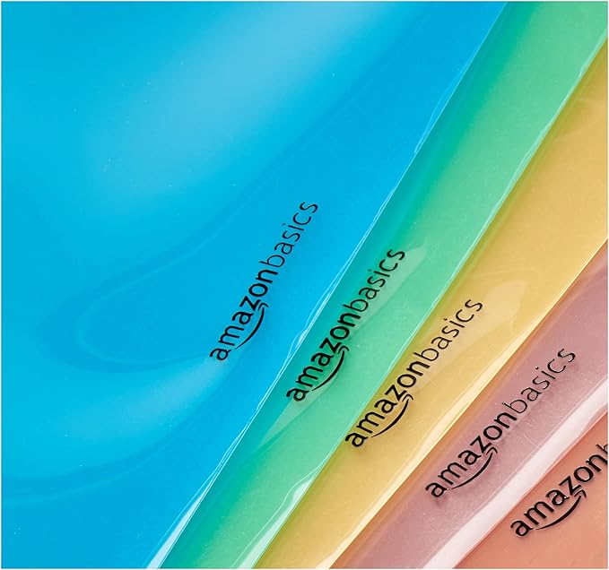 Amazon Basics Tab Dividers for 3 Ring Binder, Two Pocket, Letter Size, Assorted Colors, 5 Count