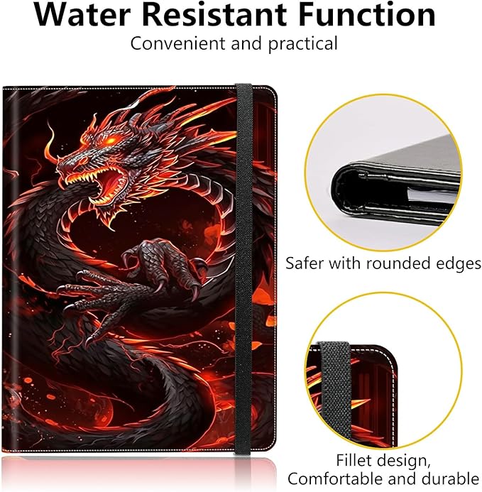 Red Dragon Padfolio Folder with Clipboard,Portfolios Organizer Clipboards with Storage Clipboard Writing Pad PU Leather Conference Document Organizer with Business Card Holder