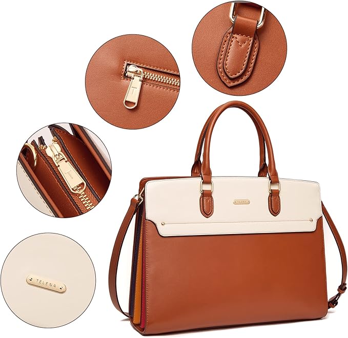 Telena Laptop Tote Bag for Women, 15.6 Inch Shoulder Tote Bag Leather Briefcase for Women, Large Capacity Handbag Bags