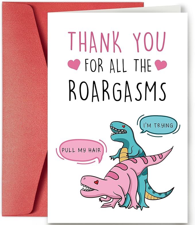 SuperShunhu Funny T-Rex love Card, Naughty Valentines Day Card for Him Her, Dirty Anniversary Card for Husband Wife, Mature Dinosaur Birthday Card for Girlfriend Boyfriend