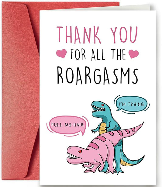 SuperShunhu Funny T-Rex love Card, Naughty Valentines Day Card for Him Her, Dirty Anniversary Card for Husband Wife, Mature Dinosaur Birthday Card for Girlfriend Boyfriend