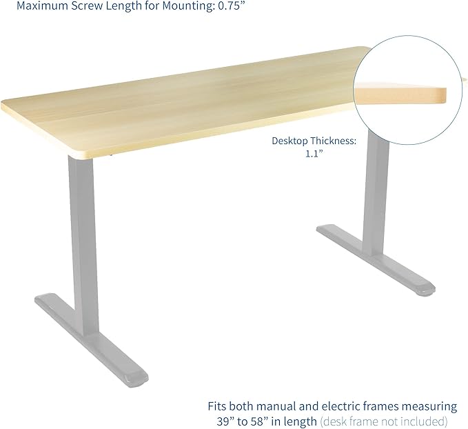 VIVO Light Wood 60 x 24 inch Universal Solid One-Piece Table Top for Standard and Sit to Stand Height Adjustable Home and Office Desk Frames, DESK-TOP60C