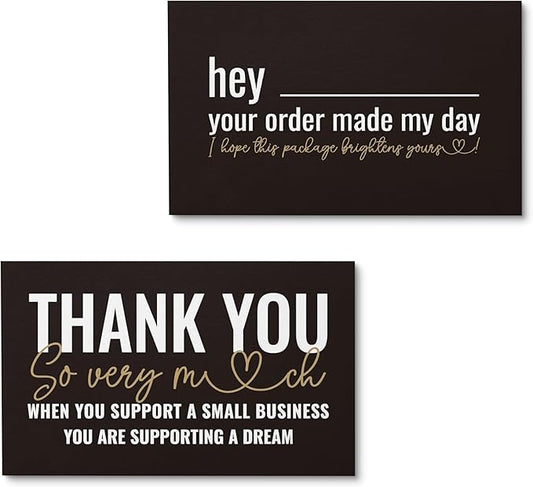 ITZAMNA Thank you for supporting small business cards Customer appreciation note cards Pink Script with Heart Pack of 100 black