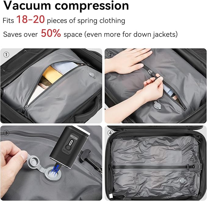 Fiordpack, 70L Vacuum Backpack Travel with Pump, Charging Port, Inflatable Pillow, Sleep Mask&Earplugs, Expandable Vacuum Seal Compression Travel Backpack for 19" Laptop, Airline Approved