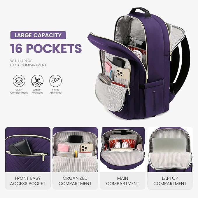 LOVEVOOK Laptop Backpack for Women 15.6 inch,Cute Women Travel Backpack Purse,Professional Laptop Computer Bag,Waterproof Work Business College Teacher Bag Carry on Backpack with USB Port,Royal Purple