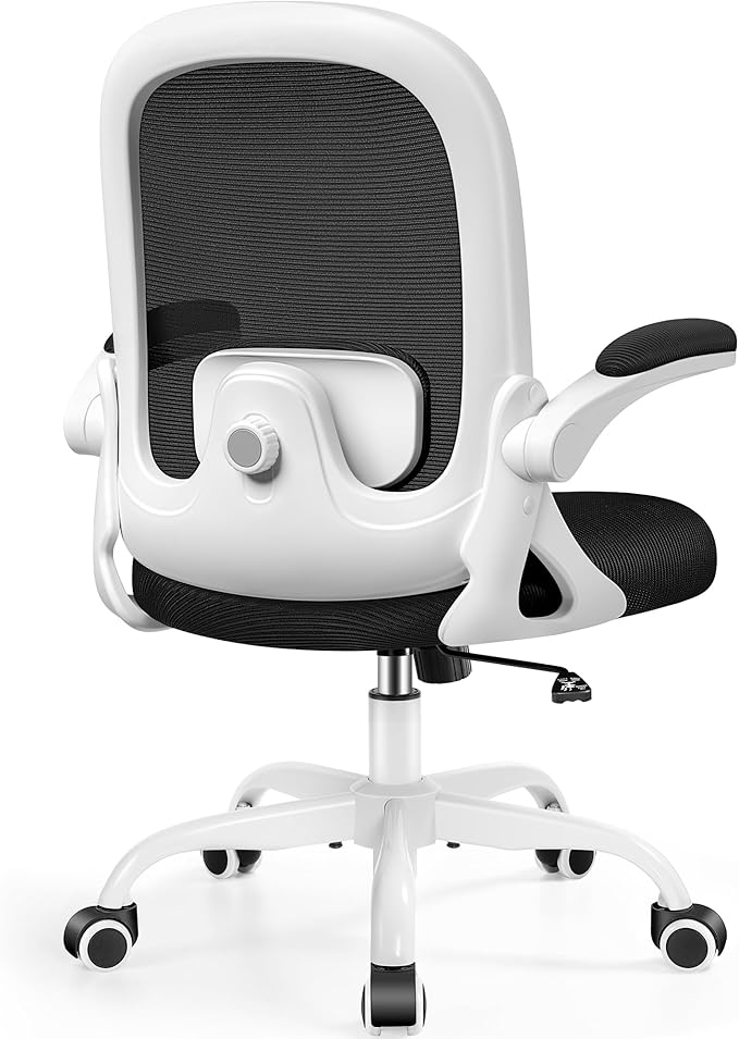 Office Chair Ergonomic Desk Chair with Adjustable 3D Lumbar Support and Height, Comfy Mesh Computer Chair with Flip-up Armrests, Swivel Rolling Task Chair with Wheels for Home Office (White)