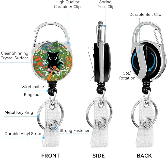 Cute Cat Hidden in The Flowers Badge Holder with Retractable Reel and Breakaway Lanyard，Badge Clips Retractable Heavy Duty Badge Reel，ID Holder with Breakaway Lanyard for School Nurse Office Teen ﻿3
