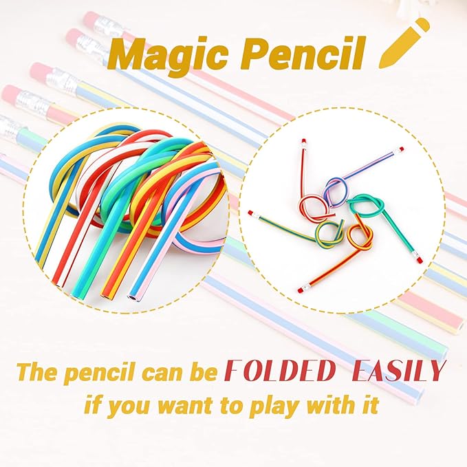 40 Pcs 7 Inch Flexible Pencils,Soft Novelty Pencil,Multi Colored Striped Soft Pencil with Eraser for Kids Gift