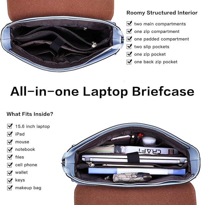 15.6-Inch Laptop-Briefcase-for-Women,Work-Bags Unique Laptop Messenger Bag Satchel-Bag Laptop-Computer Bag with Professional Padded Compartment for Tablet Notebook Ultrabook-Baby Blue Jay