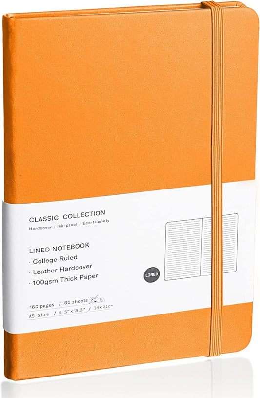 Lined Journal Notebook, (Orange), 160 Pages, Medium 5.7 inches x 8 inches - 100 gsm Thick Paper, Hardcover