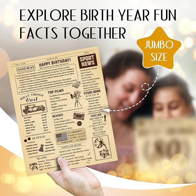 Funny 90th Birthday Card for Women Men, 3D Pop Up 90th Birthday Decorations for Her Him, Happy 90th Birthday Gifts for Grandma Grandpa, Jumbo 90 Year Old Birthday Card, Review of 1935, Classy (8"x10")